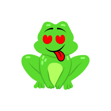 Cute frog with heart eyes cartoon character, in love mascot emoticon.