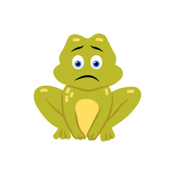 Sad frog cartoon character, unhappy mascot emoticon.