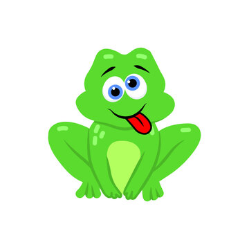 Cute dumb frog cartoon character, mascot emoticon.