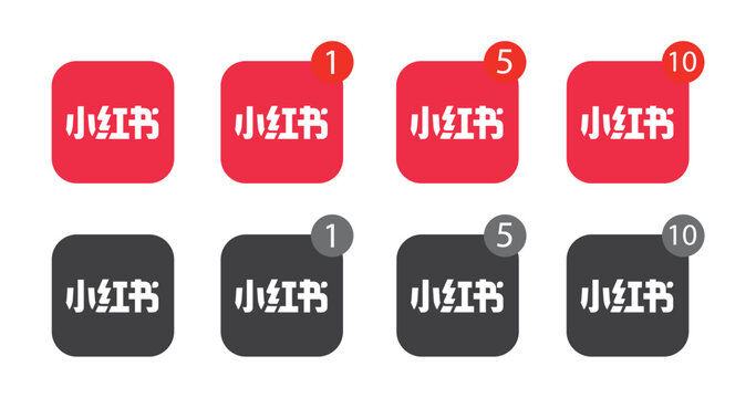 Rednote App Logo and Notification Badge Variations, Editorial Use Only