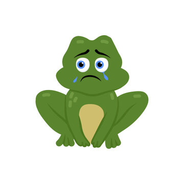 Crying frog cartoon character, sad mascot emoticon.