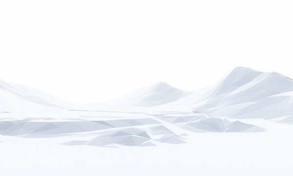 White low poly snow podium with mountain landscape background