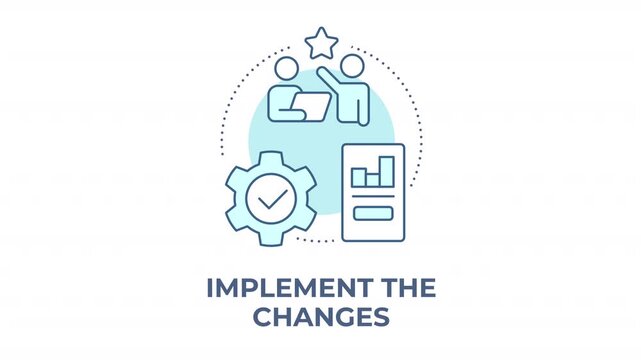 Implement the changes animated monochrome cyan concept icon. Scaling agile business operations. Modern workforce training initiatives. Minimalist blue line animation. Circular motion graphic