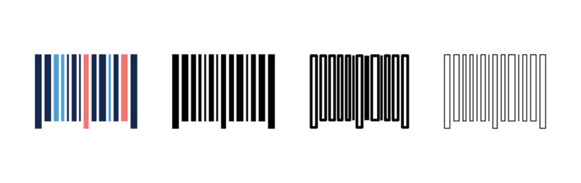 Product barcode icon set in various styles for retail, logistics, and inventory management