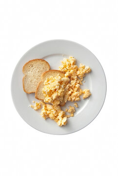 Scrambled Eggs and Toasted Bread on a White Plate
