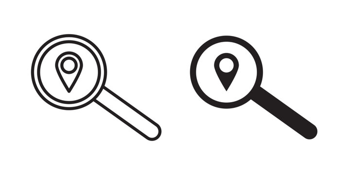Search Location icon flat outline in black