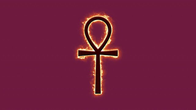 Fiery Egyptian Ankh Symbol with Burning Flames, 4K Seamless Loop with Alpha Channel
