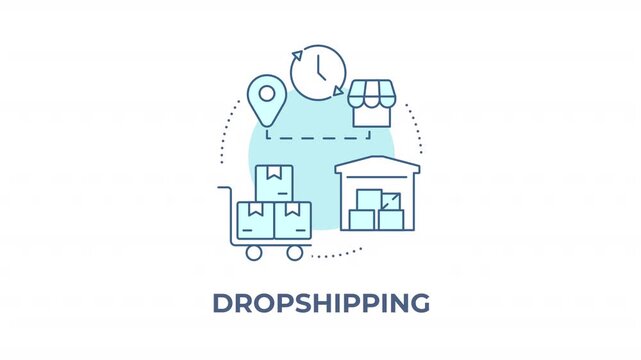 Dropshipping animated monochrome cyan concept icon. Supply chain management. Marketplace order processing. Scalable online business model. Minimalist blue line animation. Circular motion graphic