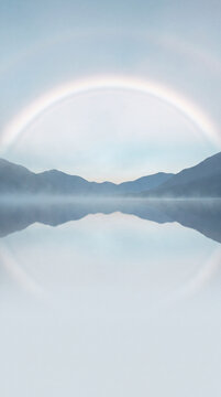 Fogbow Reflection on a Mirror-Still Alpine Lake