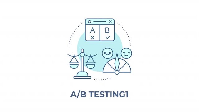 A and b testing animated monochrome cyan concept icon. Data driven conversion rate optimization. Product management. Customer experience. Minimalist blue line animation. Circular motion graphic