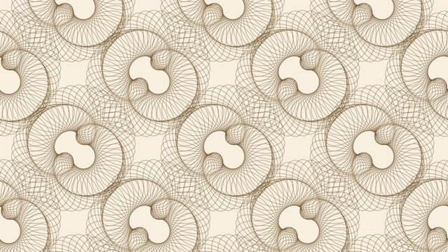 Seamless pattern of brown guilloche spirograph circles on cream, vector
