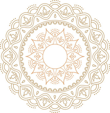 Beige decorative mandala graphic element with geometric and floral motifs. Oriental golden Indian and Islamic vector illustration for Diwali, Ramadan and other festive designs.