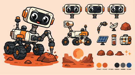 Mars exploration rover robot mascot on red planet. © boss