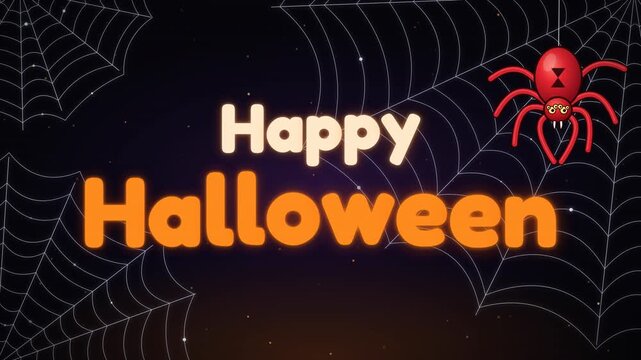 Happy Halloween with spiderweb and red spider in dark background greeting card 