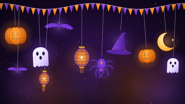 Hanging Halloween decorations lampion, ghost, witch hat, spider, bat, pumpkin 