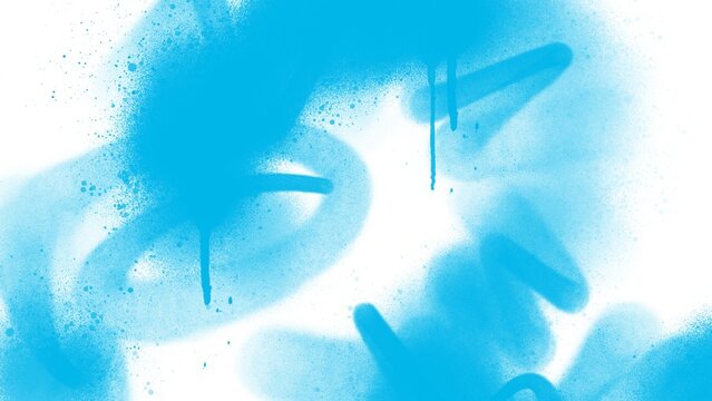 Cyan blue aerosol spray paint background with graffiti drips splatter mist and street art layout
