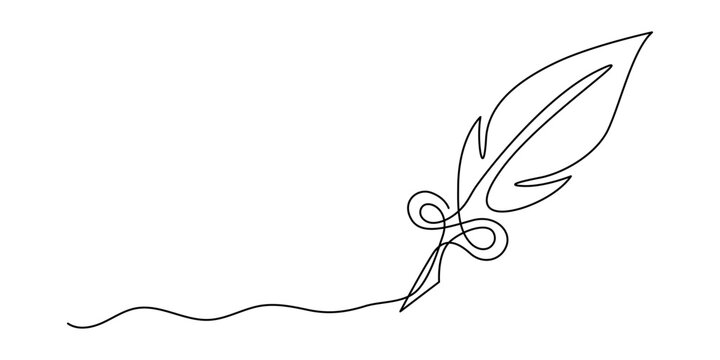 Continuous line vector of a decorative loop feather quill Minimalist one line drawing of a creative calligraphy scroll Single line art of a vintage poetry writing instrument with editable stroke