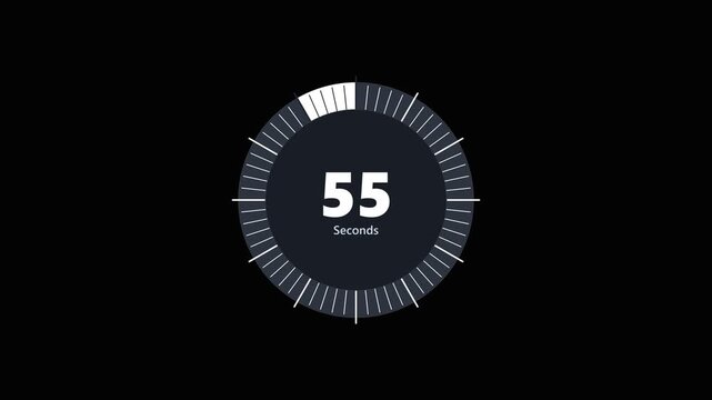 One minute circular digital countdown timer animation with rotating progress bar. 4K Video