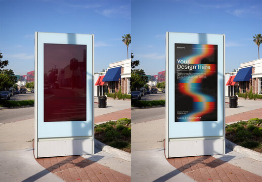 Mockup Of Customizable Vertical Billboard On Los Angeles Street