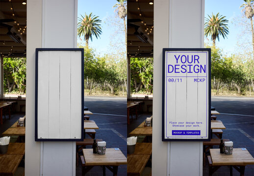 Mockup Of Customizable Poster Sign On Los Angeles Restaurant Column