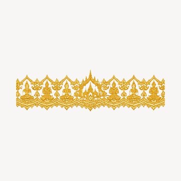 Intricate gold Thai temple pattern with ornate Buddha figures.