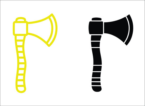 Battle axe vector icon collection featuring minimalist outline and black silhouette designs for medieval warriors, fantasy games, combat equipment, historic weapons and adventure artwork.