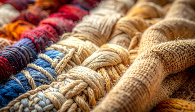 Macro of woven textile structure showing warp and weft detail in soft daylight generative AI