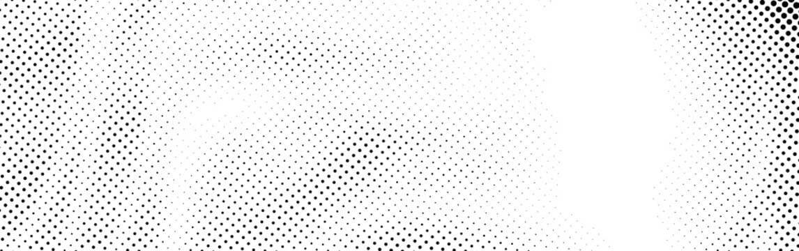 Abstract halftone pattern background with black dots of varying sizes creating a gradient effect isolated on white background