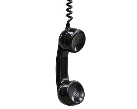 Retro telephone handset with coiled cord, isolated on transparent background