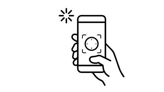 smartphone scanning icon flat line vector illustration