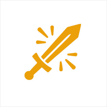 Golden sword icon isolated on transparent background for gaming and