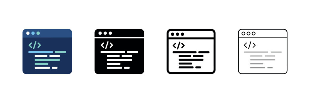 Code window icon set for programming, web development, and software interface concepts
