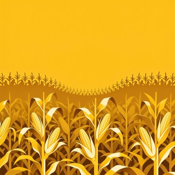Paper cut style agricultural landscape with corn stalks and empty space for text