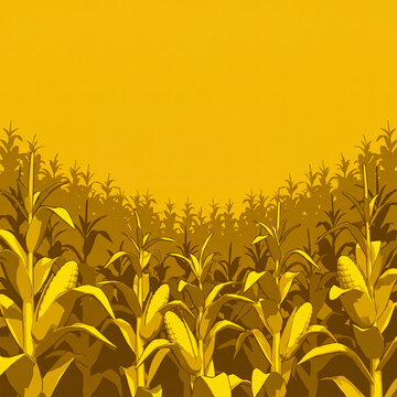 Paper cut style agricultural landscape with corn stalks and empty space for text