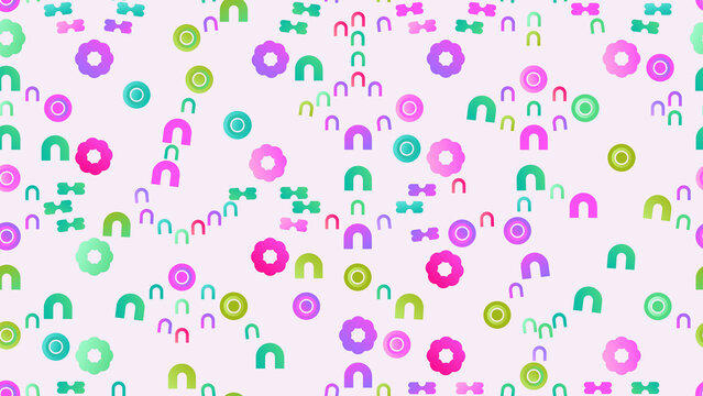 Seamless pattern of abstract shapes in pastel gradients