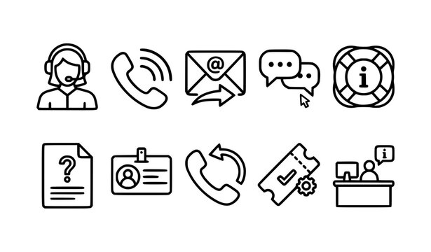 Customer Support Contact Service Outline Icon Collection