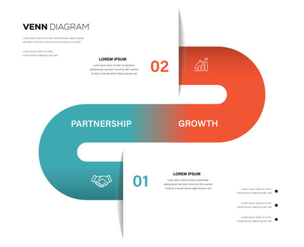 Venn diagram Infographic template with 2 options, presentation with loop diagram elements vector illustration. 