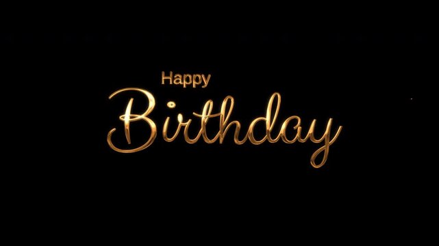 Gold cursive lettering happy birthday on black background, perfect for festive celebrations with an elegant, metallic font. Great for party invitations and greeting cards.