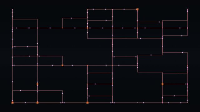 Abstract digital loop with glowing red circuit traces on a dark black background.