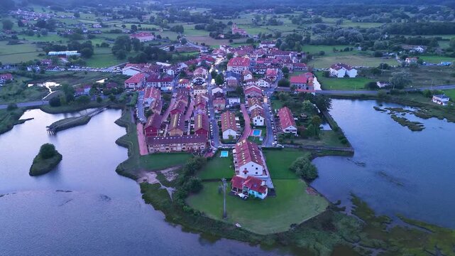 Aerial drone view of the marshes in Escalante in the Marismas de Santo&ntilde;a, Victoria y Joyel Natural Park. Cantabrian Sea. Santo&ntilde;a, Cantabria, Spain, Europe