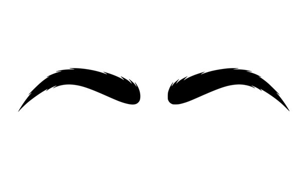 Black eyebrows vector silhouette set with elegant curved shape and sharp feathered edges, beauty salon and makeup face feature illustration isolated on white background