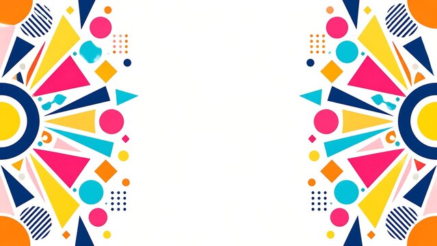 Abstract geometric shapes pattern border with colorful circles triangles and squares