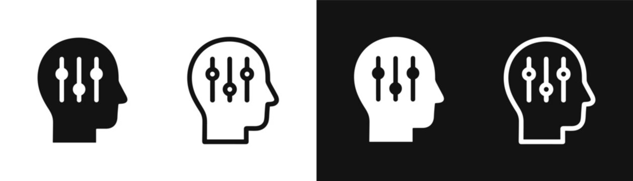 Mental balance and human mind control icon set