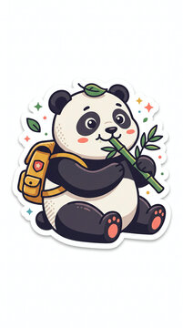 Cute Kawaii Panda Wearing a Backpack and Eating Bamboo Sticker