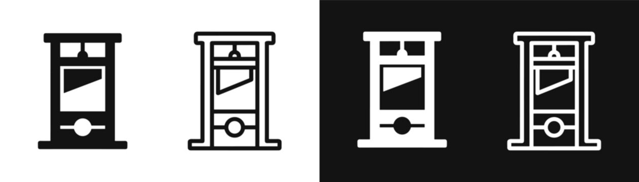 Vintage guillotine execution machine icon vector illustration on black and white background
