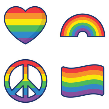 Collection of four rainbow colored lgbt pride symbols and icons vector illustration with community equality illustration diversity identity activism movement spectrum abstract together