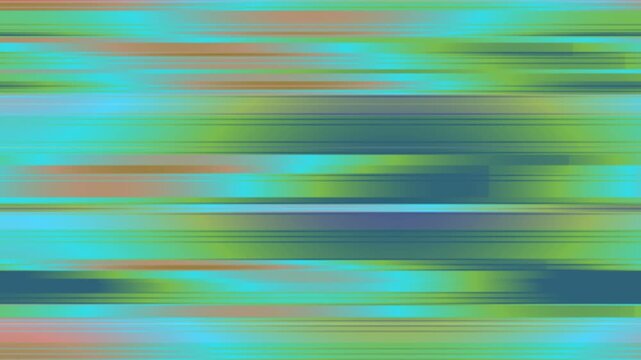 Horizontal digital glitch interference pattern with abstract streaks in vibrant green and turquoise tones across a chaotic screen layout.