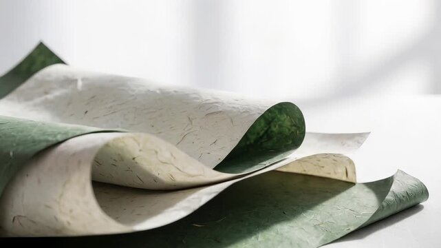 Rolled Paper Scrolls Stacked on White Surface, Blank Template for Design