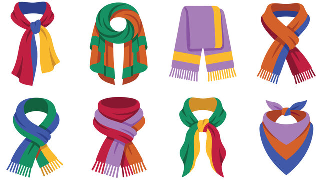Colorful scarves and bandanas vector set for fashion accessories and apparel.