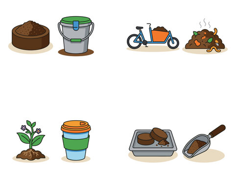 Composting and organic waste recycling icons set vector